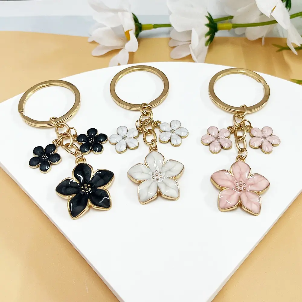 Women's Cute Cherry Blossom Alloy Metal Stainless Steel Plastic Keychain - Kawaii Floral Purse Bag Charm Accessory for Keys, Gifting, Key Charms, Metal Keychains
