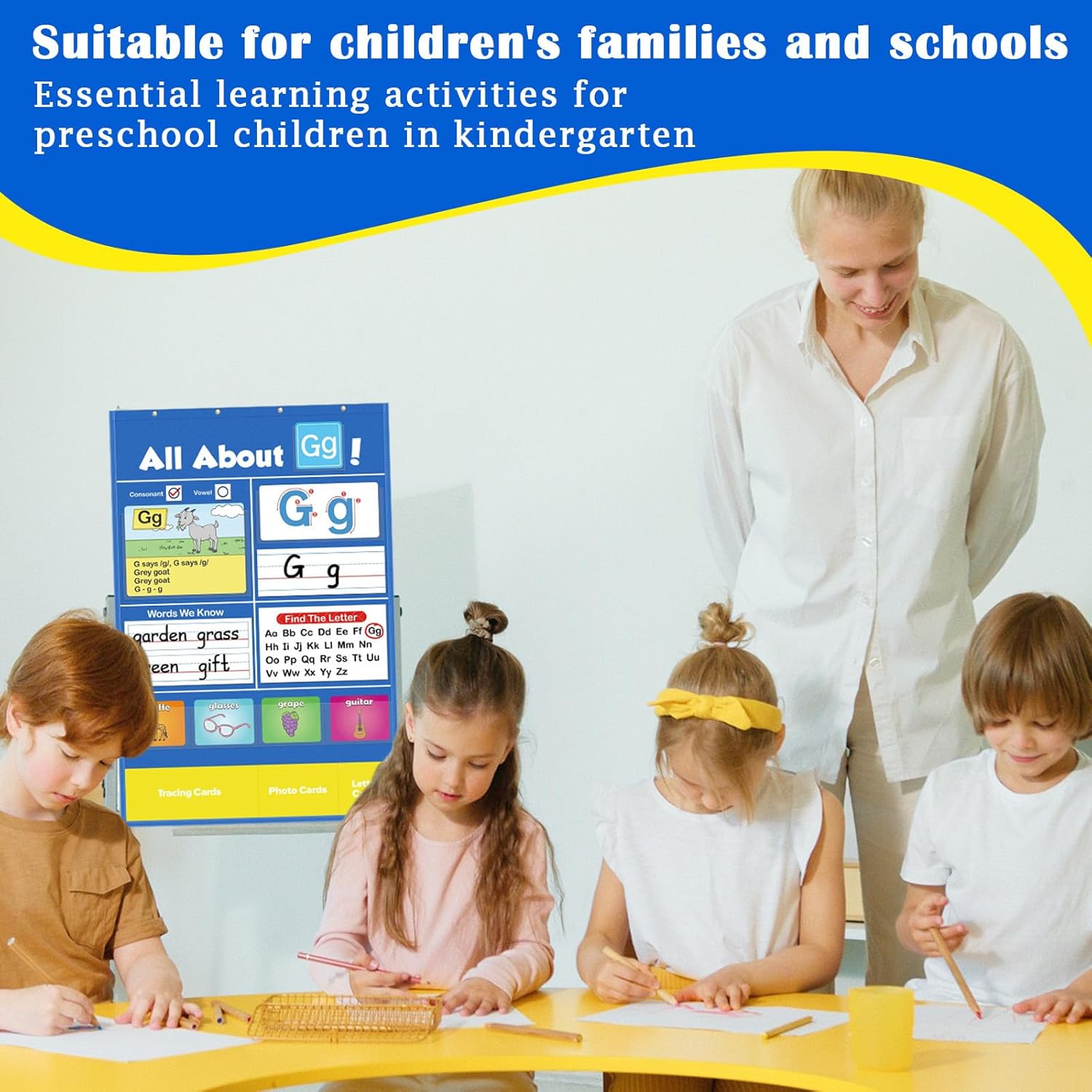 Alphabet Learning Pocket Chart, Letter Recognition Tool, Preschool Alphabet Tool, Classroom Wall Chart Supports Early Literacy/Interactive Homeschool Aid for Kindergarten