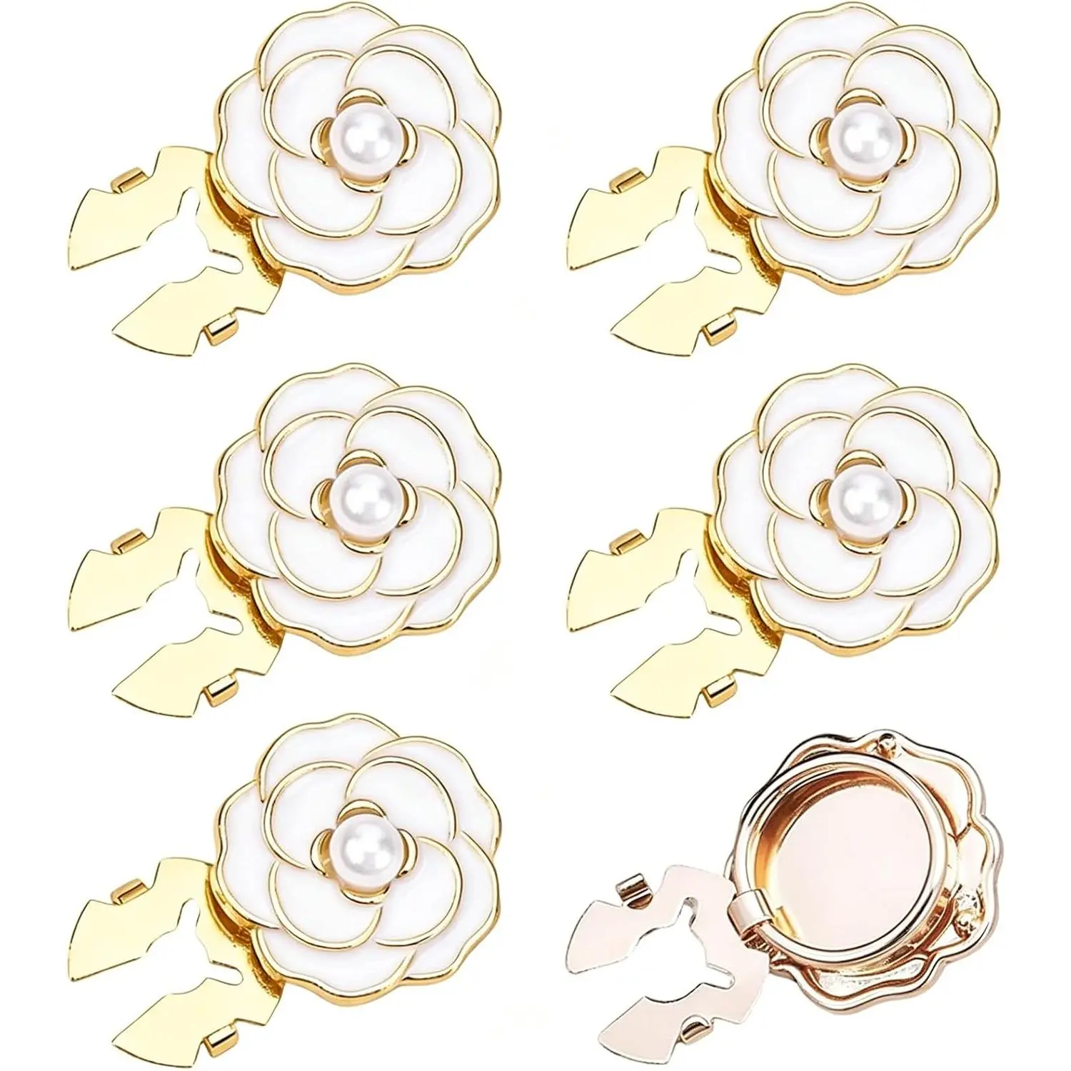 5 PCS Flower Button Covers Pearl Rose Cuff Link Fashion White Floral Replacement Buttons for Women Men Sewing DIY Decorative for Dress Shirt Tuxedo Blouses Dresses Clothing Fancy Accessories
