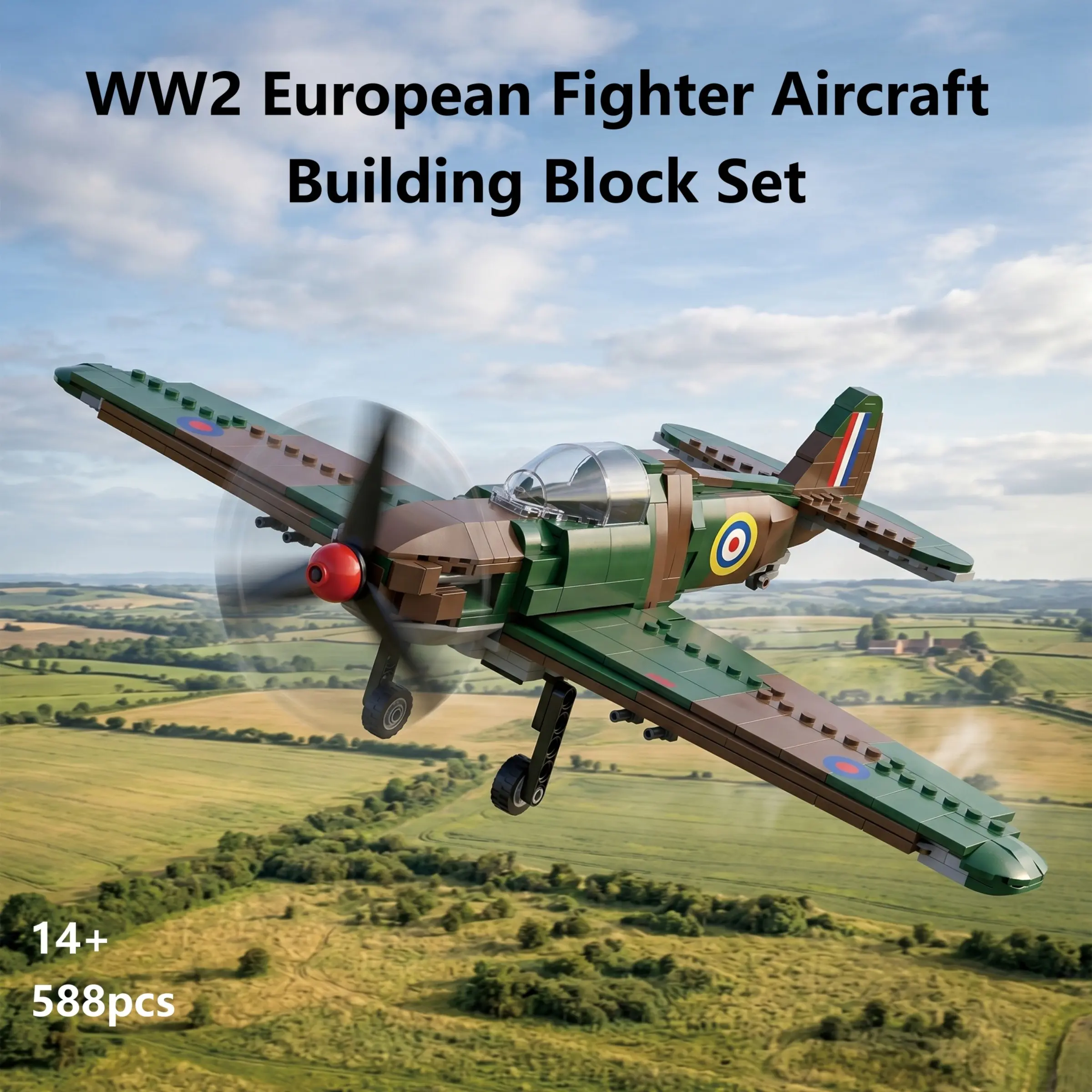 586 Piece Wwii European Fighter Jet Building Kit, Diy Model Kit, Classic Retro Military Aircraft Model, Perfect Gift for Aviation Enthusiasts, Ages 14+