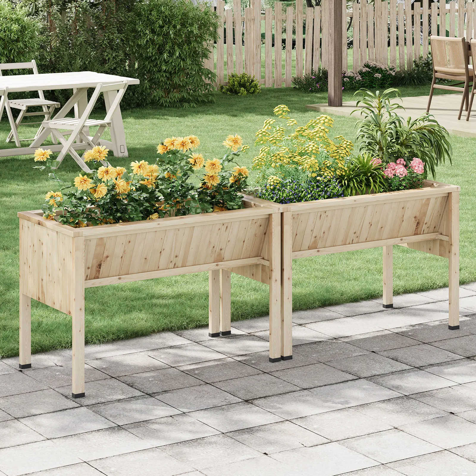 Elevated Wooden Raised Planter Box with Legs, 72x26x30in, 13.7‑Inch Deep Garden Bed, Non‑Woven Liner & Hooks, Acorn Brown for Herbs and Vegetables