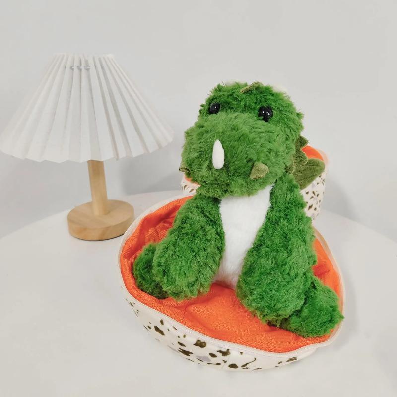Dinosaur Egg Plush Toy, Soft Green Dragon Stuffed Doll with Egg Shell, Cute Reversible Plushie Gift for Kids & Dinosaur Lovers