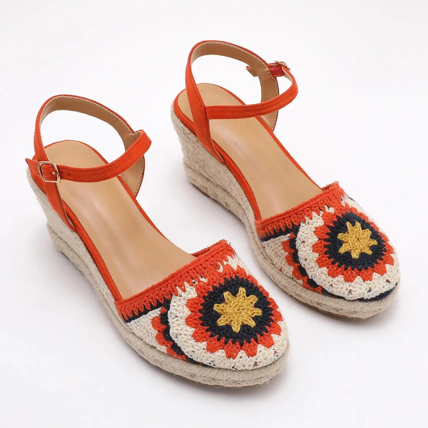 Trendin Mode Luxury Espadrille Wedge Heels - 8cm Heel, 4 Color Options, Adjustable Ankle Strap