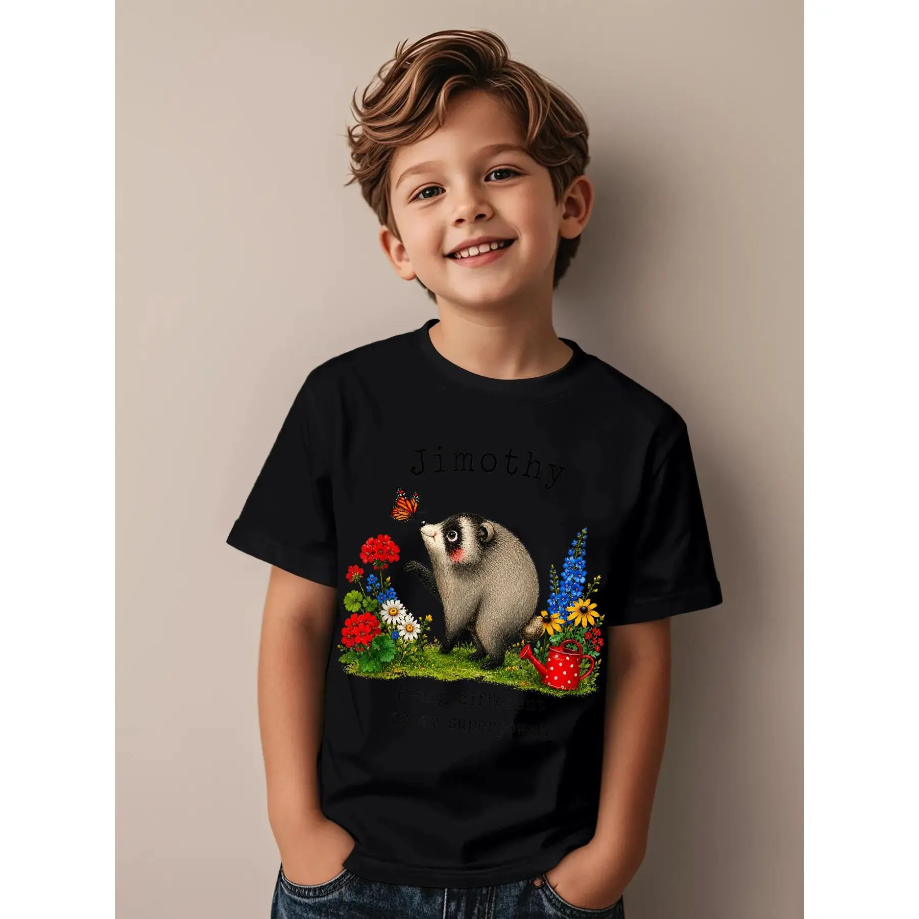 Jimothy Opossum Being Different is My Superpower Novelty Awesome Graphic Kid T-Shirt Popular Kid T Shirts Streetwear Tops Tees for Kid