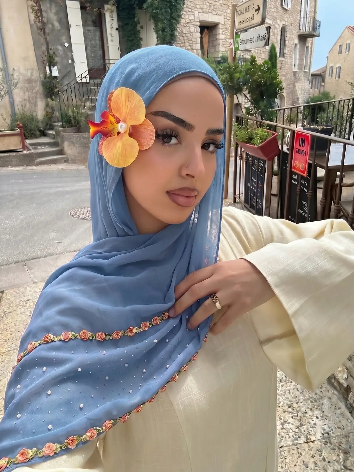 Women's Chiffon Rhinestone Embroidered Long Scarf, 70x170cm Summer Elegant Fashion Hijab, Modesty Hijab Wrap, Daily Beach Vacation Sun Protection Lightweight Breathable Shawl