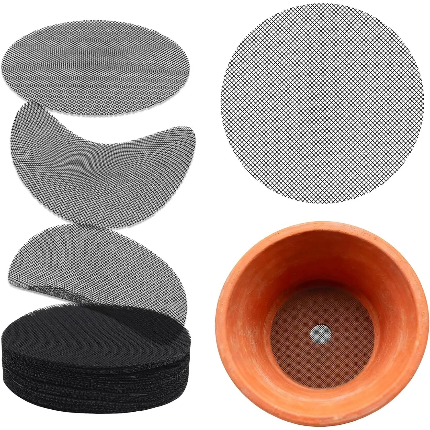50 count Flower Pot Hole Mesh Pad, 4 inch Rounds Drainage Hole,  Pot Drainage Mat,  Potting Mat to  Soil Loss, Gardening Gifts for