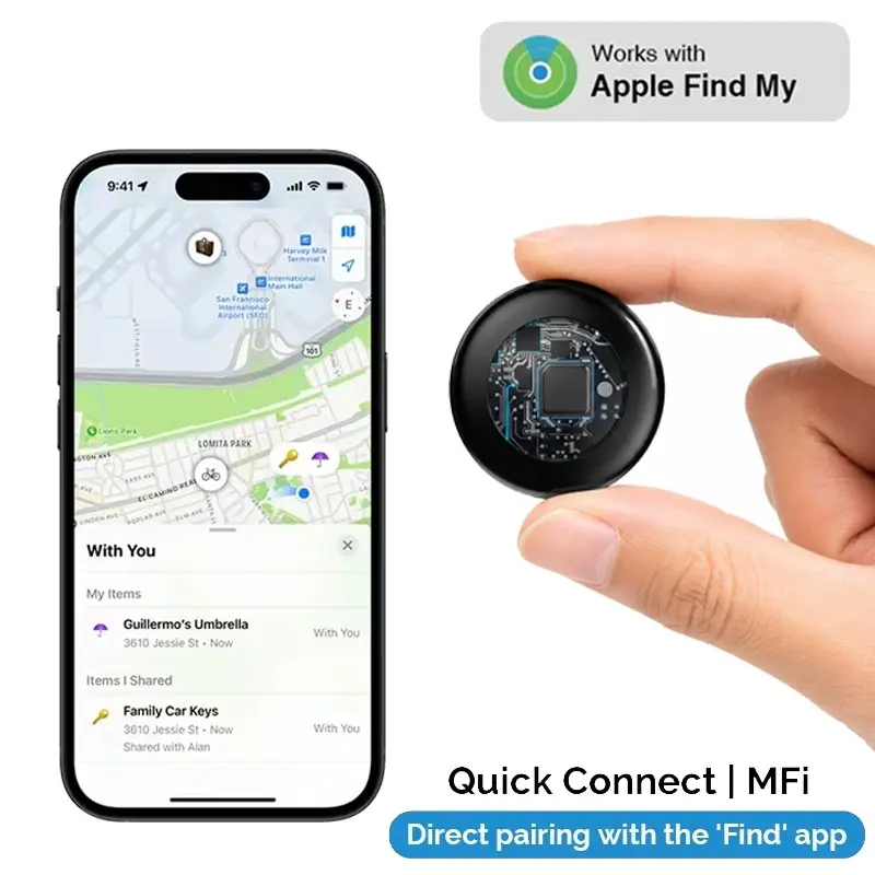 Smart GPS Tracker, Mini Anti-Lost Device for Cars & Pets, Works with Find My iOS Only Tracker Tag, IP67 Waterproof, No Monthly Fee, Replaceable Battery
