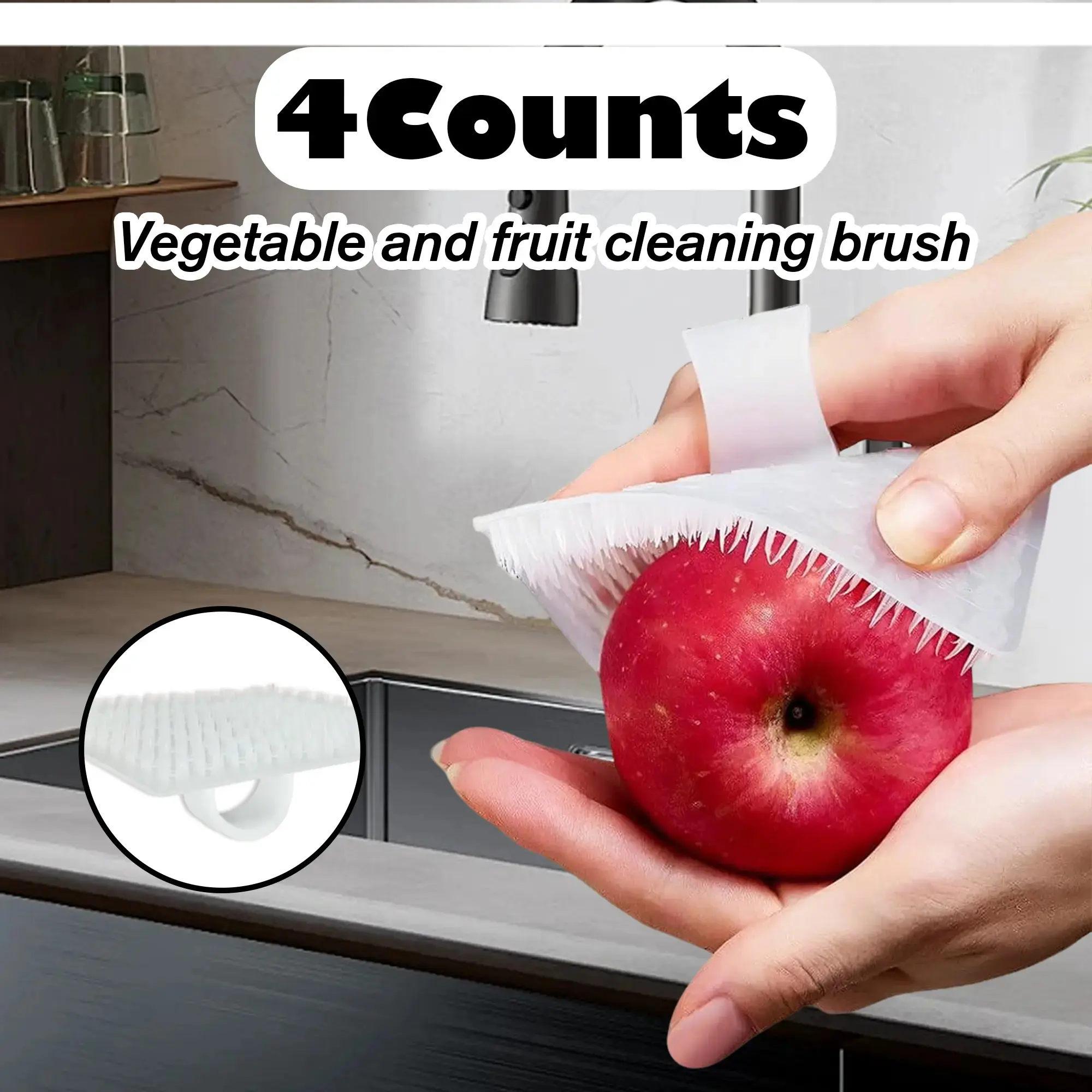 4 Counts Vegetable Scrubber, Dense Soft Scrubbing Tool for Kitchen, Multifunctional Brush for Fruits Vegetables Carrots Potatoes