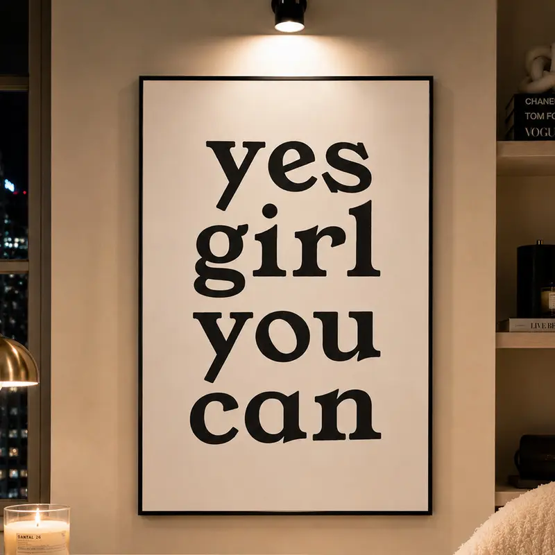 Yes Girl You Can Typography Poster, Inspirational Quote Wall Art, Motivational Typography Print, Modern Typography Wall Decor, Positive Mindset Wall Art, Feminine Office Decor, Living Room Bedroom Office Wall Art, Minimalist Quote Poster, Women's Empowerm