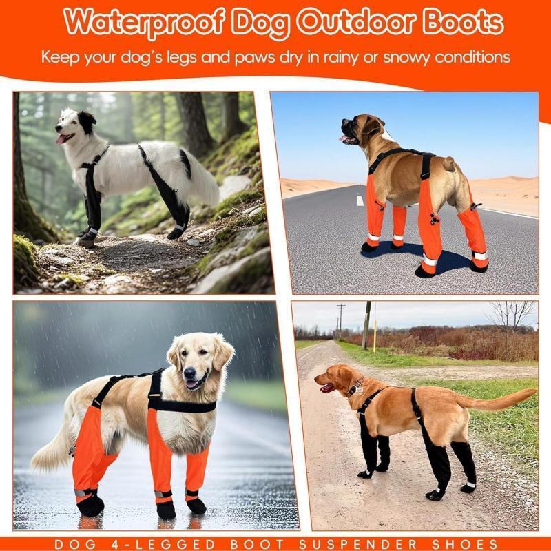 2025 NEW Dog Harness Boots - Large Dog Rain Boots with Leg Straps, Waterproof Winter Snow Pants & Non-Slip Reflective Paw Protectors for Walking and Hiking
