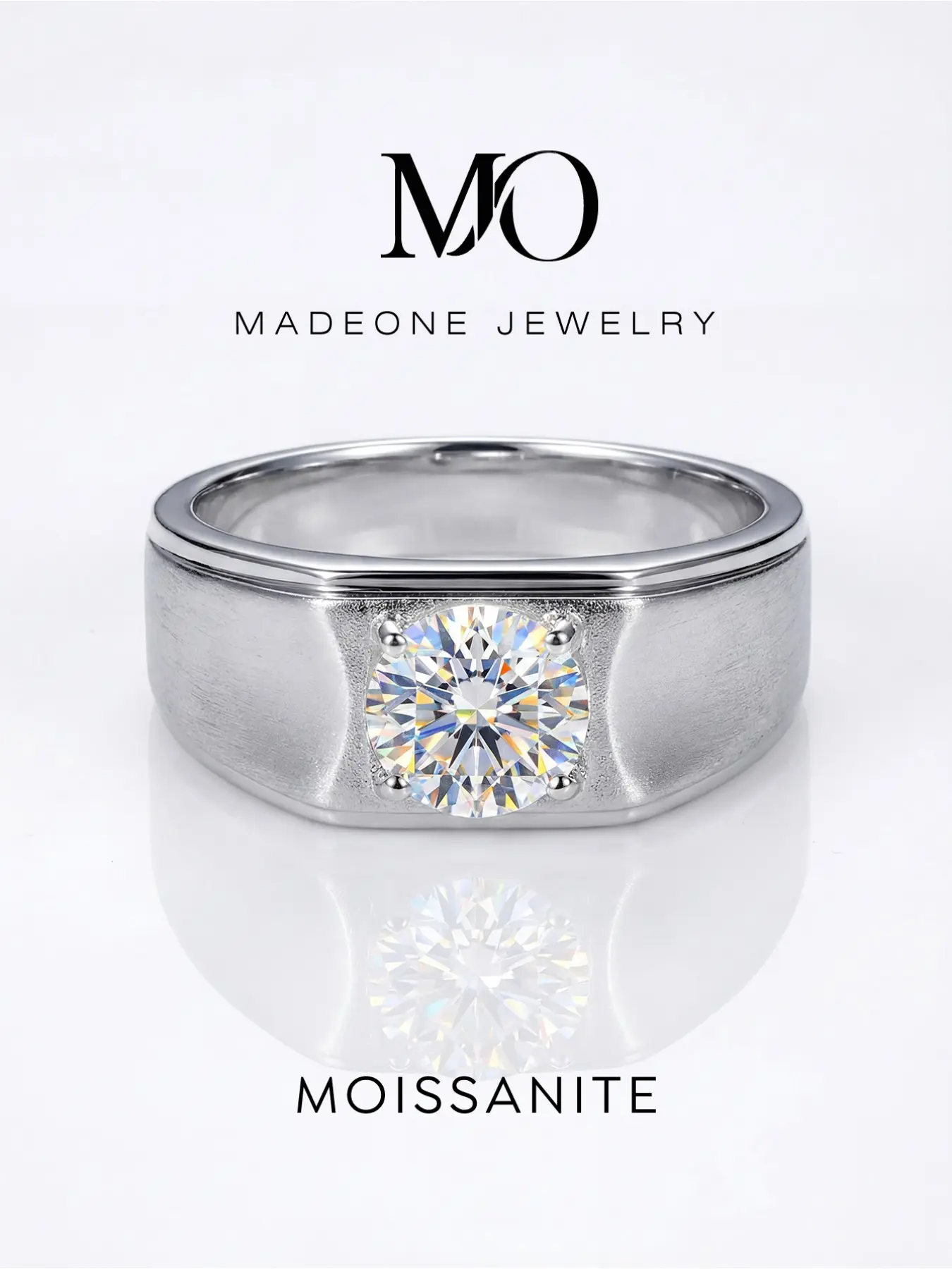 1 Carat Round Moissanite Copper Men’s Ring, Brushed Matte Wide Band, Four‑Prong Center Stone Setting, Minimalist Masculine Style, Sparkling Moissanite Jewelry, Great Accessory for Daily Wear, Wedding & Special Occasions