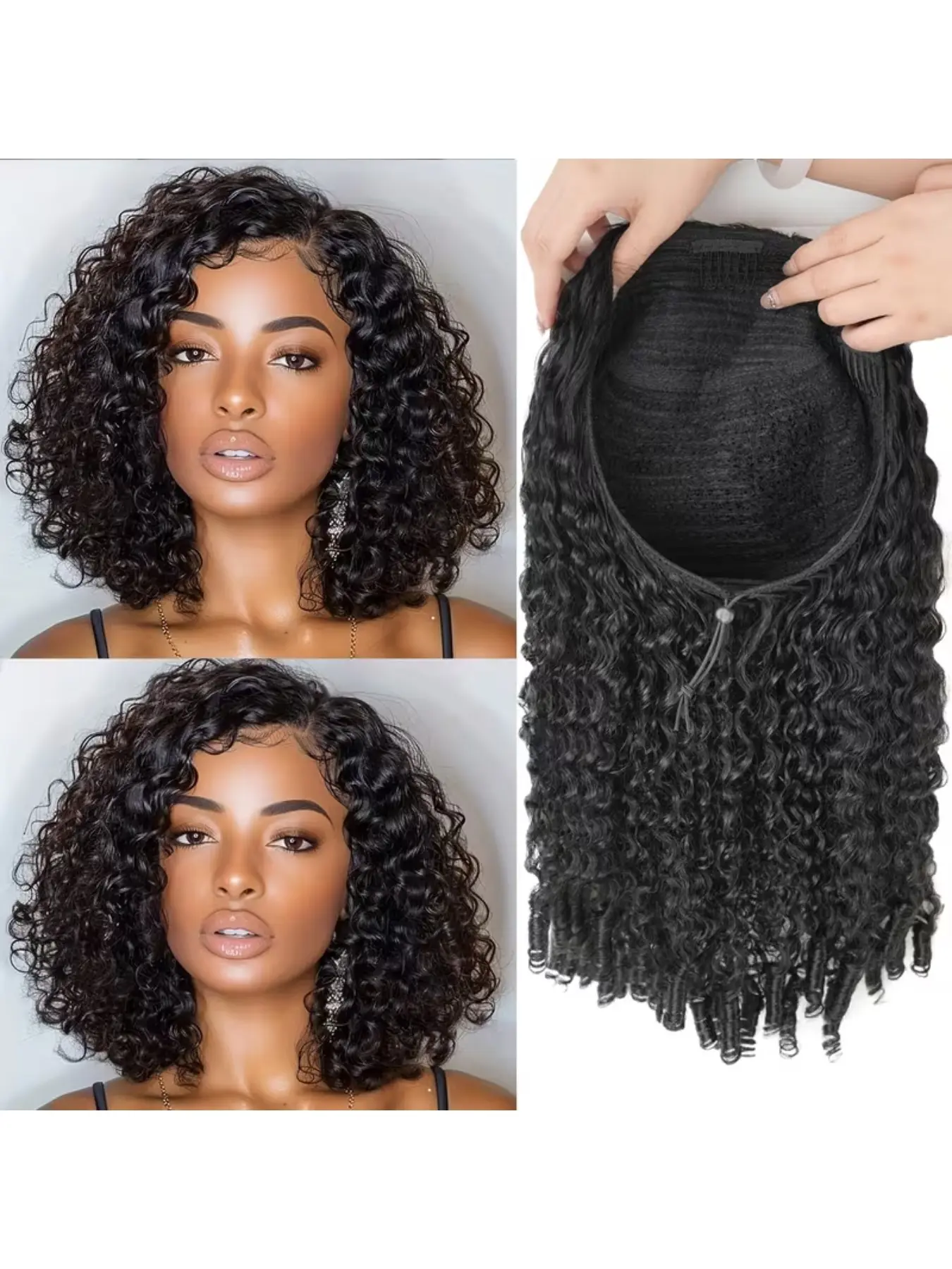 Jeri Curly Half Wig, 180 Density Seamless Flip Human Hair Wig, Glue-Free Wear, Beginner Friendly, Adjustable Strap for Women