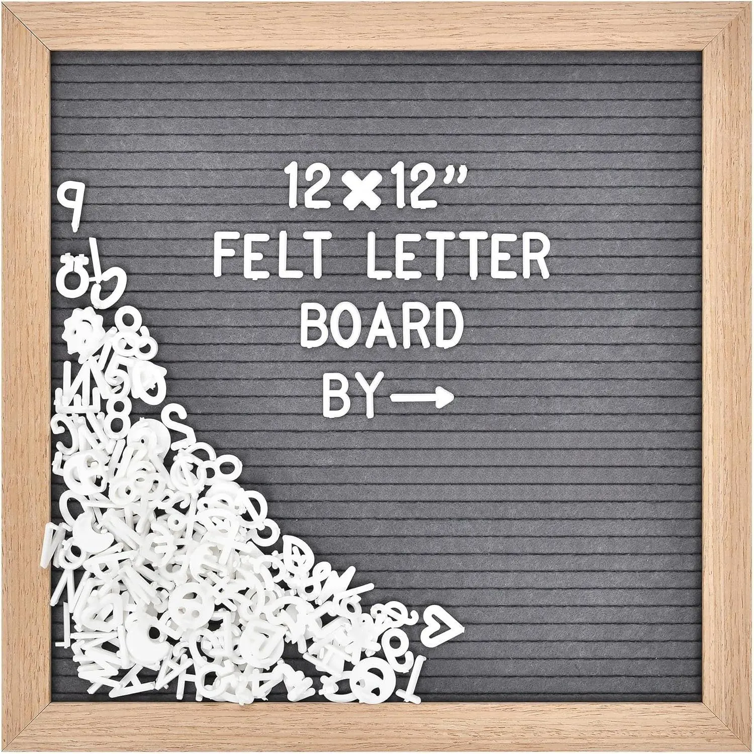 Felt Letter Board with 460 Letters, Numbers & Symbols - 12 x 12 inch Changeable Message Board with Wooden Frame Wall Mount Hook (Gray)