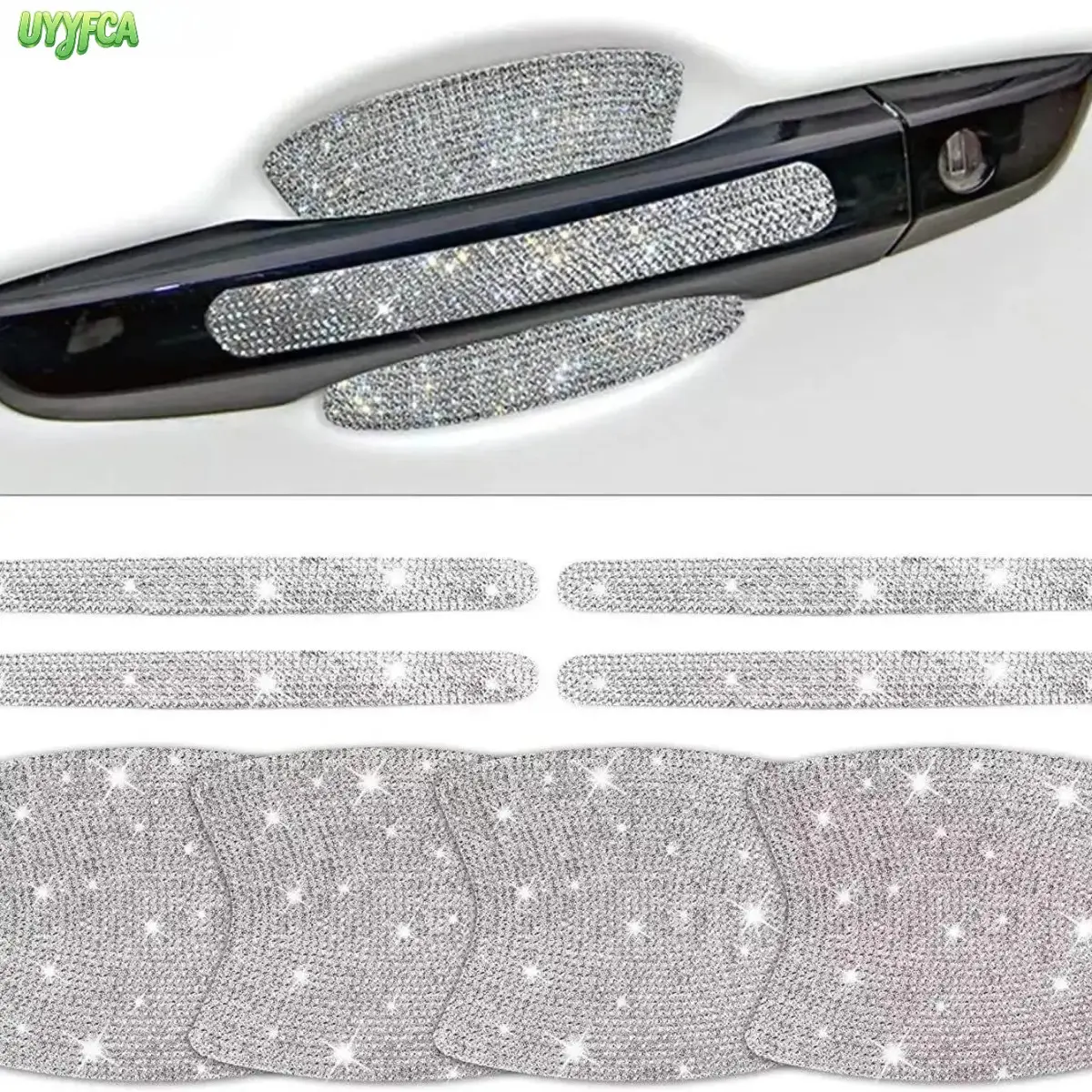 Rhinestone Car Door Handle Stickers, Bling Scratch‑Resistant Exterior Decals, Easy‑Apply Sparkly Vehicle Trim, Stylish Car Accessories For Personalized Auto Styling And Daily Driving