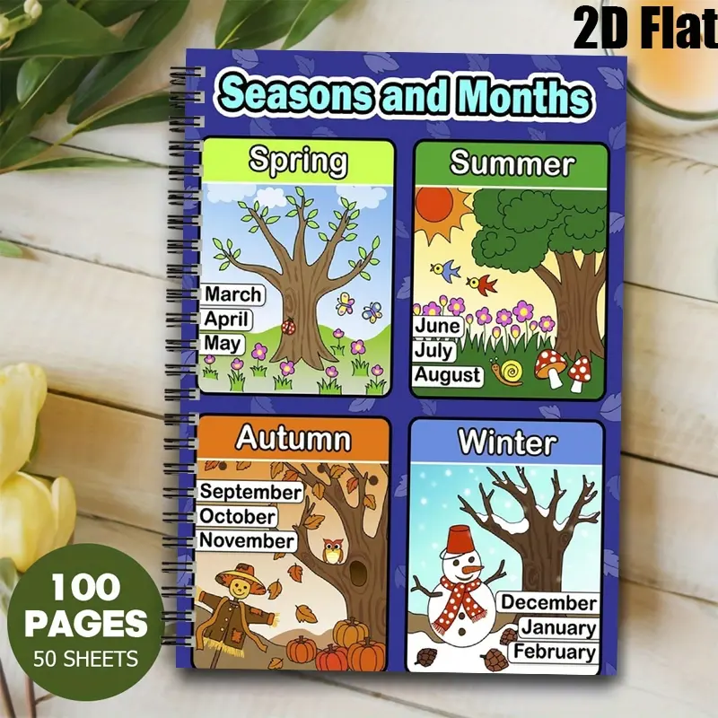 1 Seasons and Months Spiral Notebook, 5.7x8.26 Inch, Educational Seasonal Design, Perfect for Kids' Learning, School Supplies, Holiday Gifts, Daily Journal, Seasonal Planning, Birthday Present for Children, Nature Observation Notebook [2D] Flat