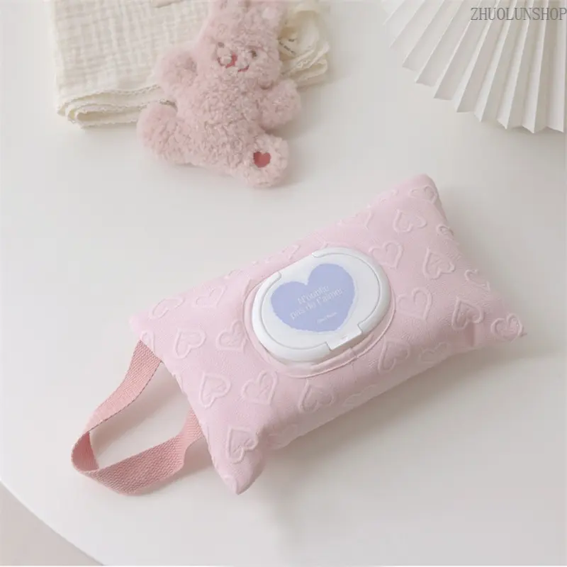 Heart Pattern Reusable Refillable Baby Wipes Storage Bag, Portable Hanging Tissue Holder for Stroller, Car Seat & Vehicle, Lightweight Travel Daily Baby Accessory, Perfect Newborn Gift
