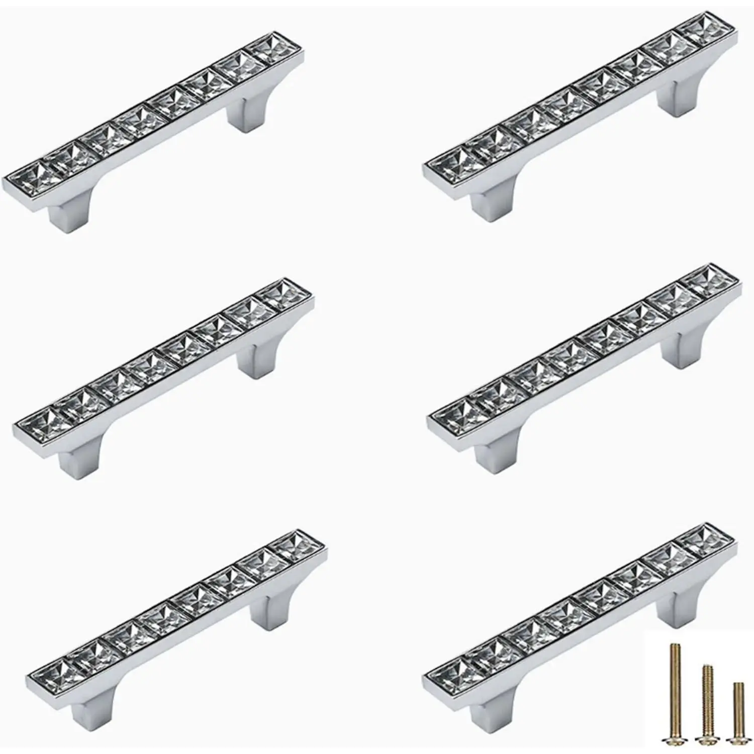 6 Pack  Glass Rhinestone Drawer Pulls Knobs Handles,Modern furniture Decorated Shiny Cabinet Konbs Zinc Alloy Pulls Handles, for Cupboard Wardrobe Dresser Doors (6 Pack, 2.5" Hole Centers)