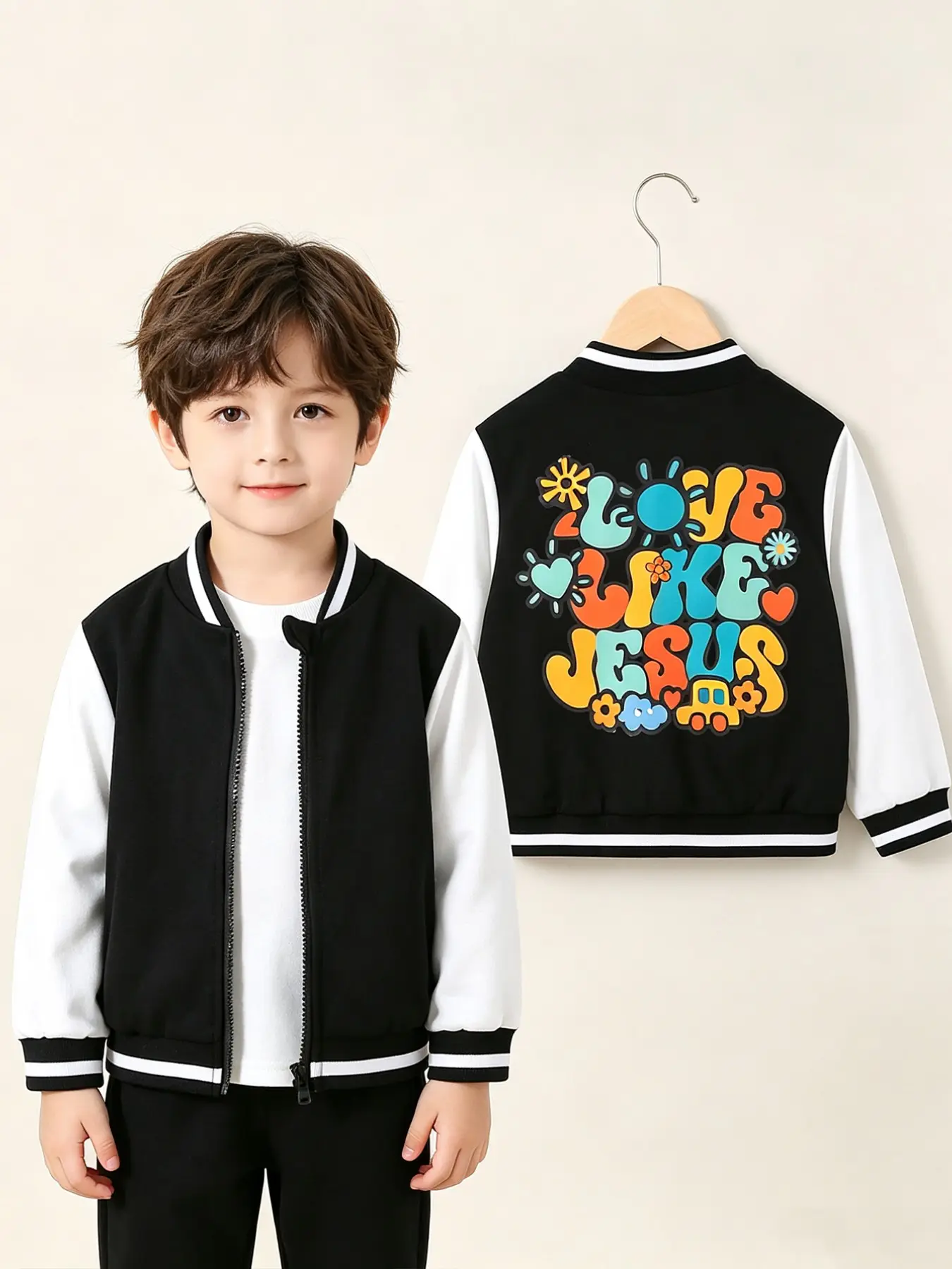 New Fall/Winter Kids Baseball Jacket - Love Like Jesus Pattern Zipper Hoodie Coat For Boys And Girls, zip up jacket, Trendy Casual Fashion Multi-Purpose Coats For Young Children #Ideal Gift #Homewear #Outfit For Travel #Children's Clothing