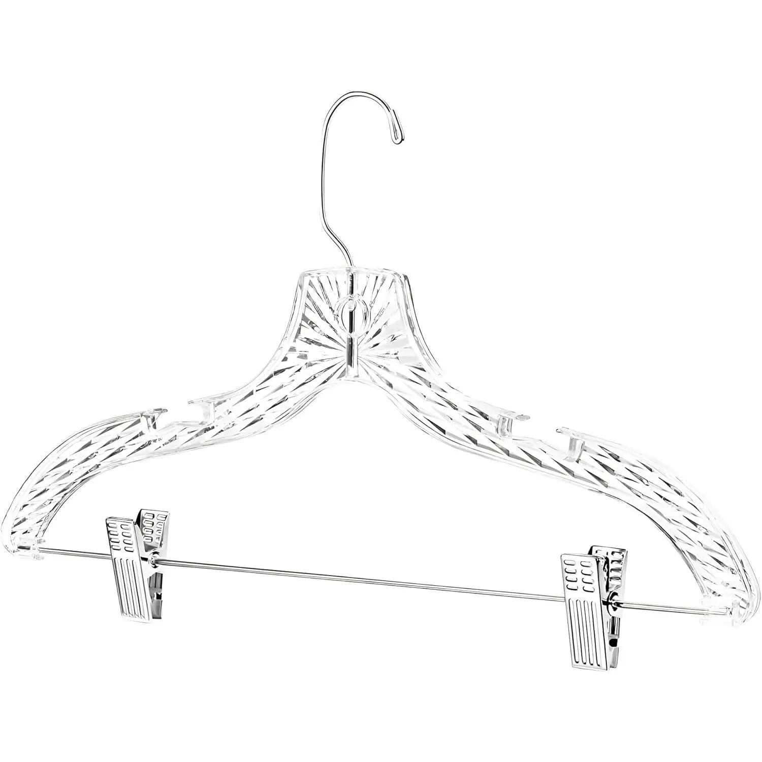 DEILSY™ Clothes Hangers with Clips 12 Pack  Clear Plastic Hangers | Pants hangers with clips and 360° swivel hook, clip hangers for pants, skirts, suits and dresses in any closet