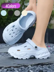 Versatile Summer Unisex Platform Clogs Integrated EVA Hollow Design Breathable High Elastic Cushioned Anti-slip Sole Dual Purpose For Indoor And Outdoor