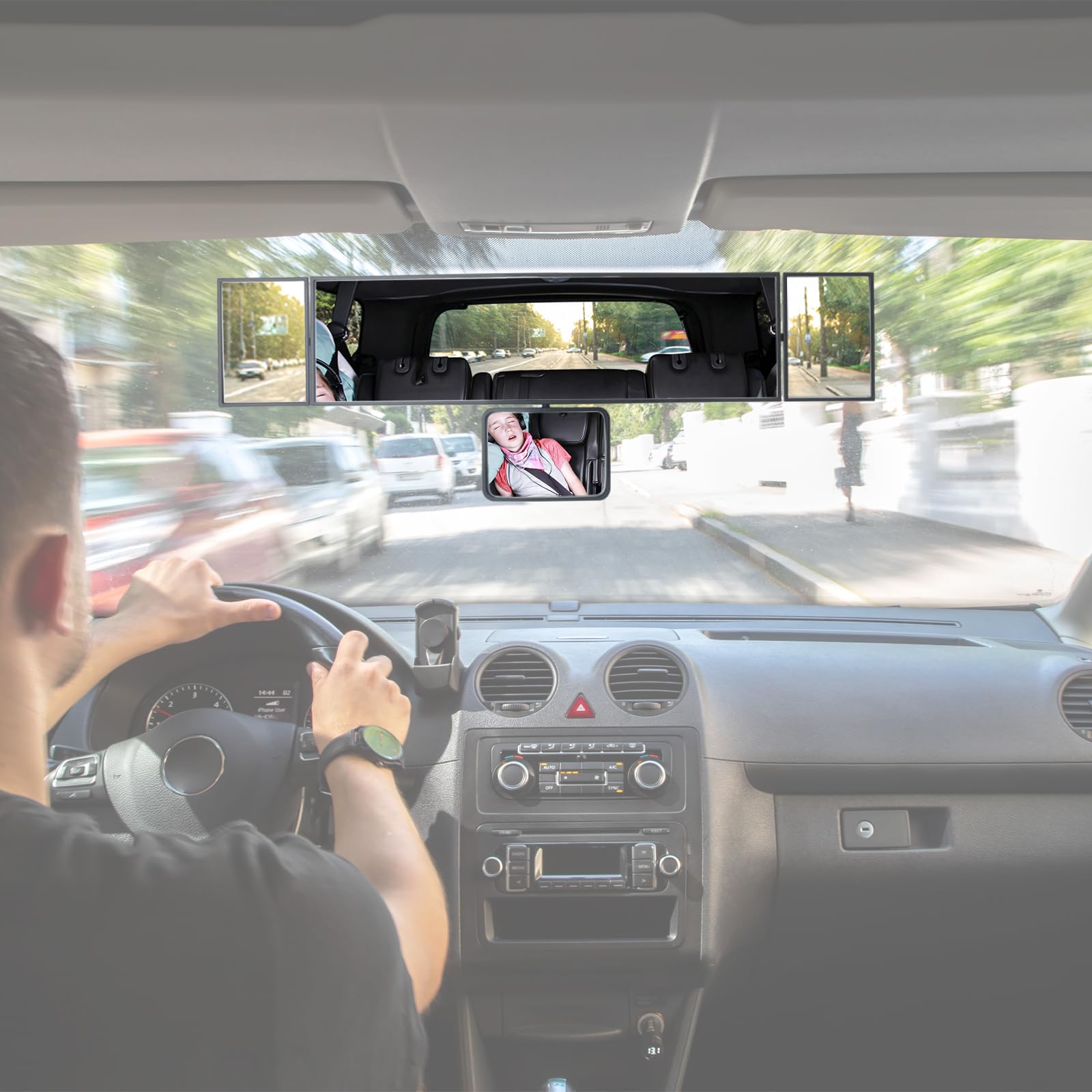 15" Rear View Mirror With Car Panoramic Rearview Mirrors Extender Clip On Large Wide Angle For Truck And Suv (white)