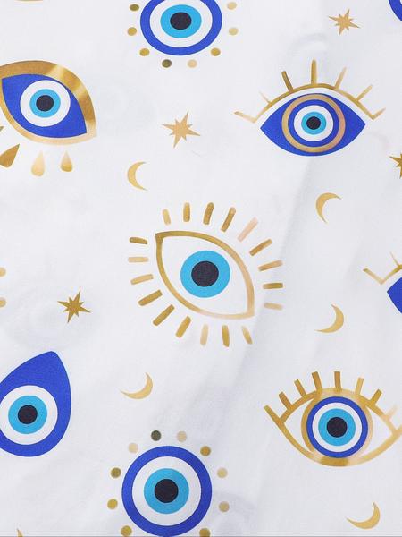 Women's All Over Cartoon Eye Print Short Sleeve Pajama Two-piece Set, Casual Comfy Button Front Chest Pocket Design Lapel Neck Top & Elastic Waist Shorts PJ Set, Ladies Sleepwear for All Seasons, Pajamas, Starlight Pajama Set