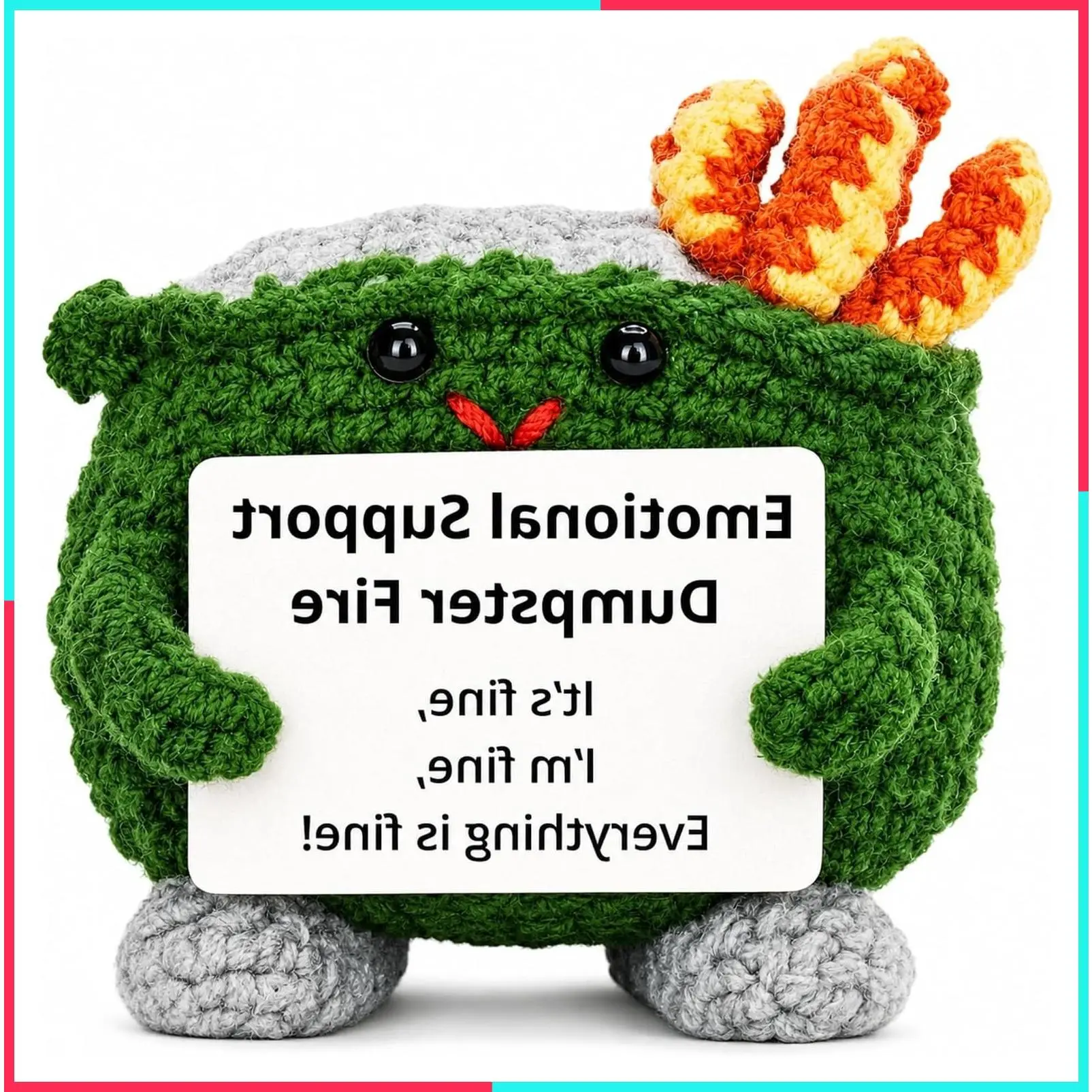 Emotional Support Dumpster Fire Crochet Plush, Funny Stress Relief Desk Gift for Coworkers, Boss, Counselor, Teacher, Therapist, Office Decor, Everything Is Fine Gag Gift