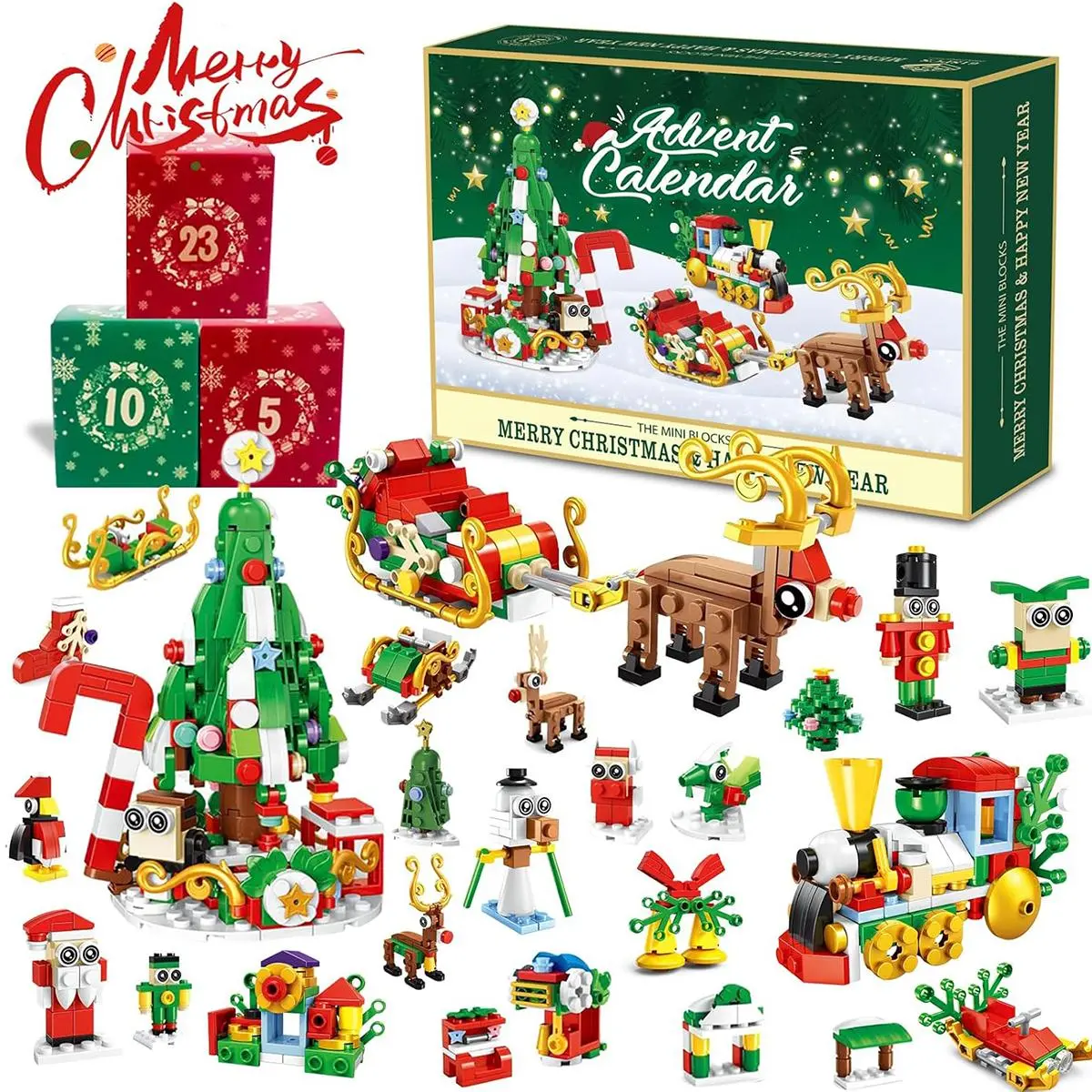 2025 Christmas Advent Calendar Building Blocks for Adults - 24-Day Countdown with Tree, Sleigh & Train | Holiday Themed Assembly Kit for 18+ Hobbyists