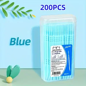 200 Pcs Fishbone Toothpick Brush, Dual-Head Plastic Dental Picks, Convenient Box Packaging, Ideal for Oral Care & Cleaning