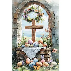 5D DIY Diamond Painting Kit with Tools Unframed Easter Cross Wreath Eggs Butterfly Design for Home Decor Wall Art Craft Gift Idea