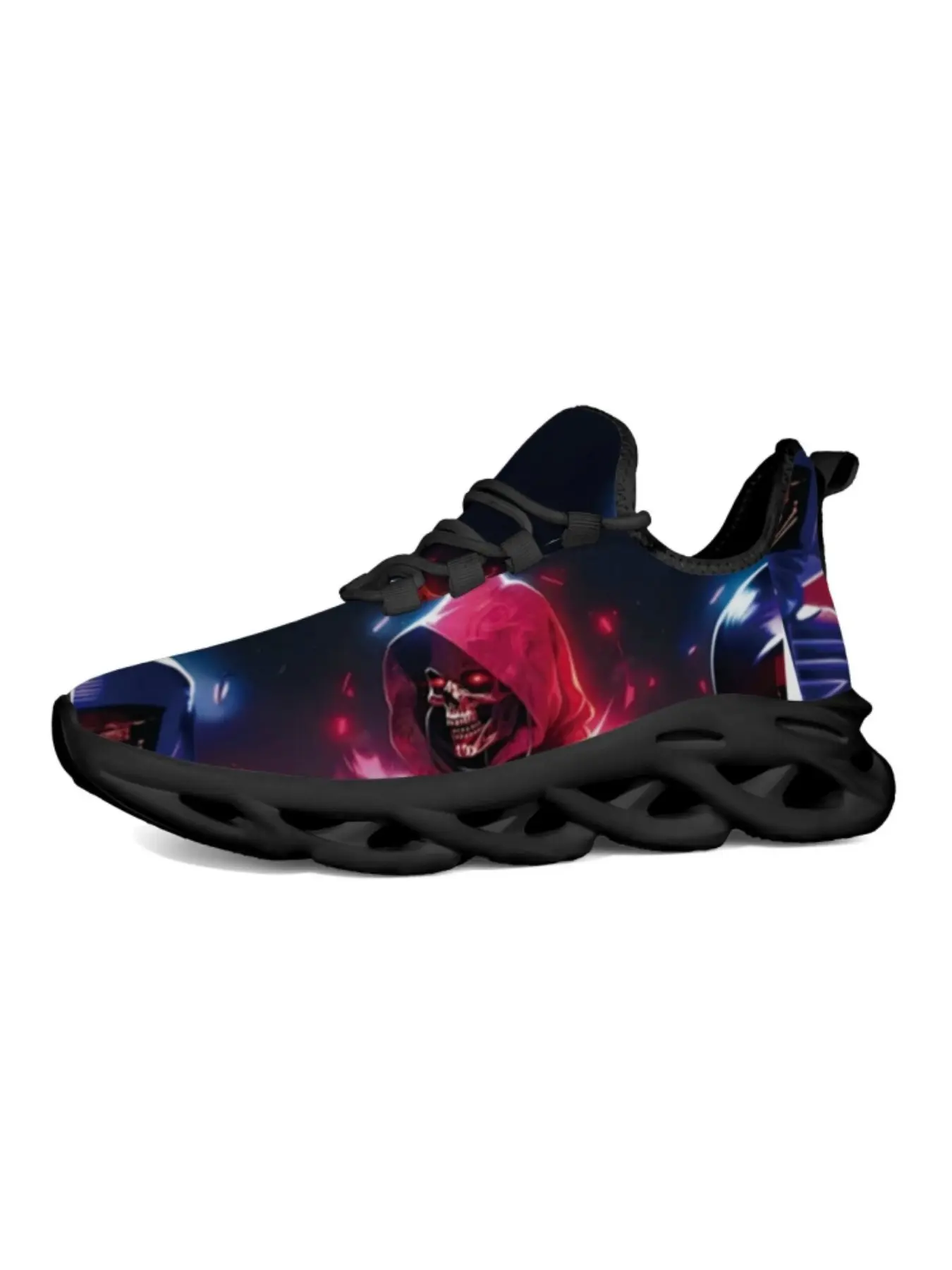 Neutral Punk Style Dark Skull Print Sneakers, Soft Eva Sole, Breathable Textile Upper, Casual All-Season Running Shoes, Fashionable Running Shoes, Trendy Running Shoes