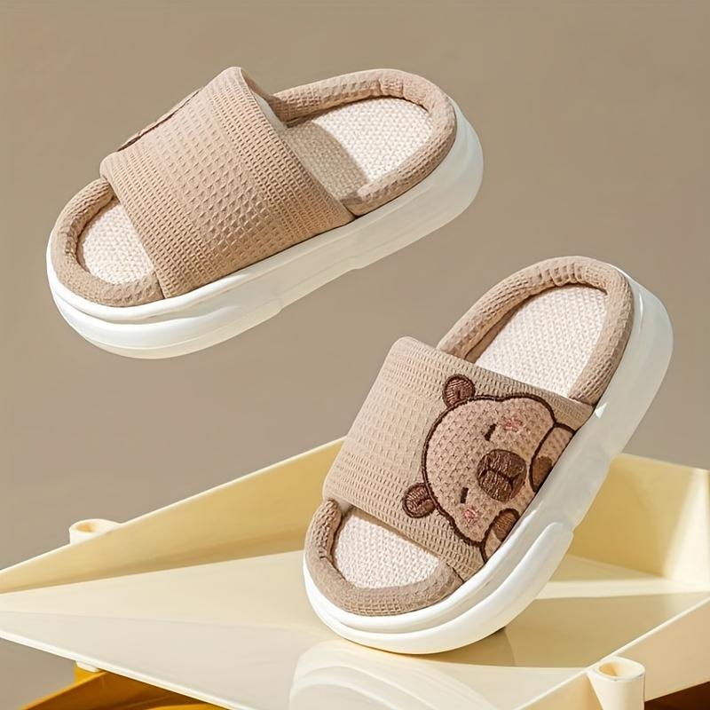 Soft Open-Toe Kids-On Shoes Non-EVA Sole Beige Brown Indoor Outdoor Design Comfortable Safety
