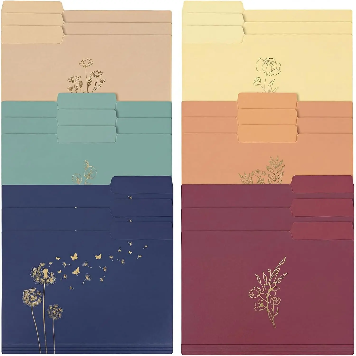 18 Pack Decorative Plastic File Folders, Floral Colored with Gold Foil Vintage Design, 1/3 Cut Tab, Letter Size 8.6 x 11.6 Inches, for Office, School & Home