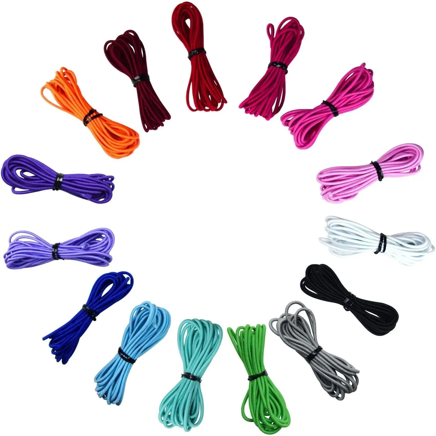 Women's Stretch Elastic Colorful Cord Bracelet Supplies, 2mm Rubber Rope, 15 Colors, 6.6ft/pcs for Bracelet Beading Jewelry Making