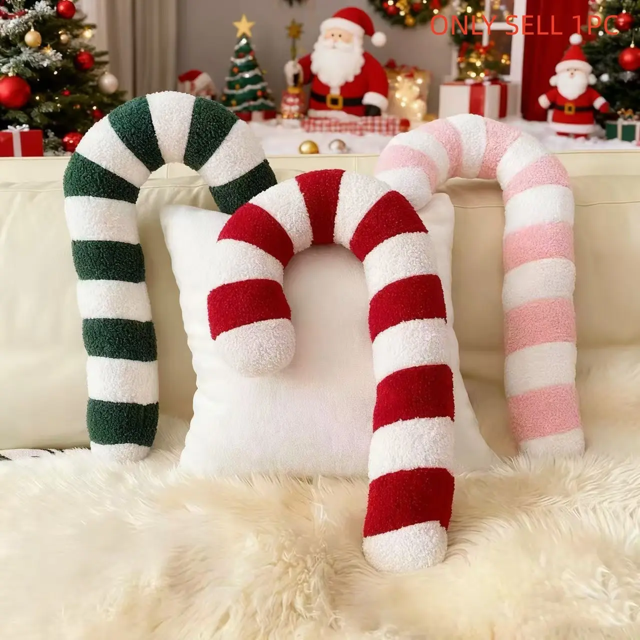 Christmas Plush Cushion Pillow, Fluffy Stuffed Cushion, Warm Candy Ball, Festive Home Decor, Holiday Decoration, Cozy Christmas Ornament