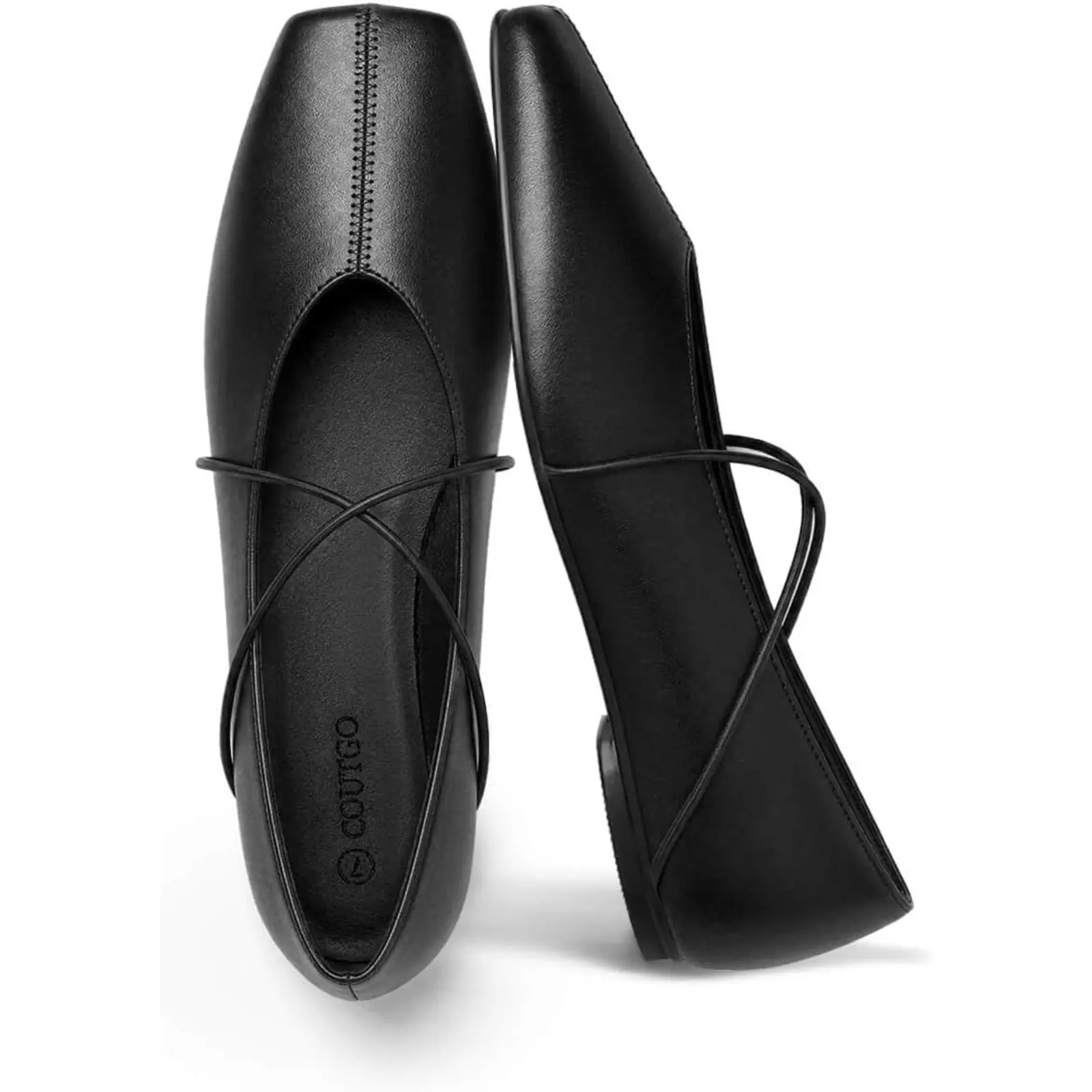 Coutgo Womens Square Toe Ballet Flats Comfortable Slip On Mary Jane Flats Crisscross Strap Work Casual Shoes tiktokshopbacktoschool