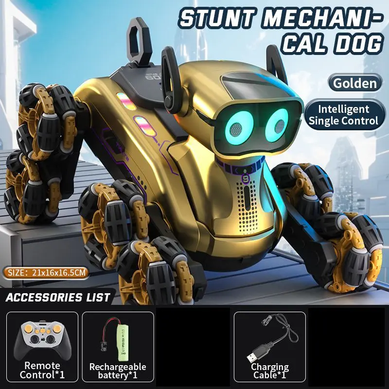 New Unisex Plastic Robot Dog Toy - 8-Wheel Remote Control Stunt RC Car, Batteries Built-In, Lights & Sound, Rechargeable, Robot Toys for 12 Years Above Kids Gifts