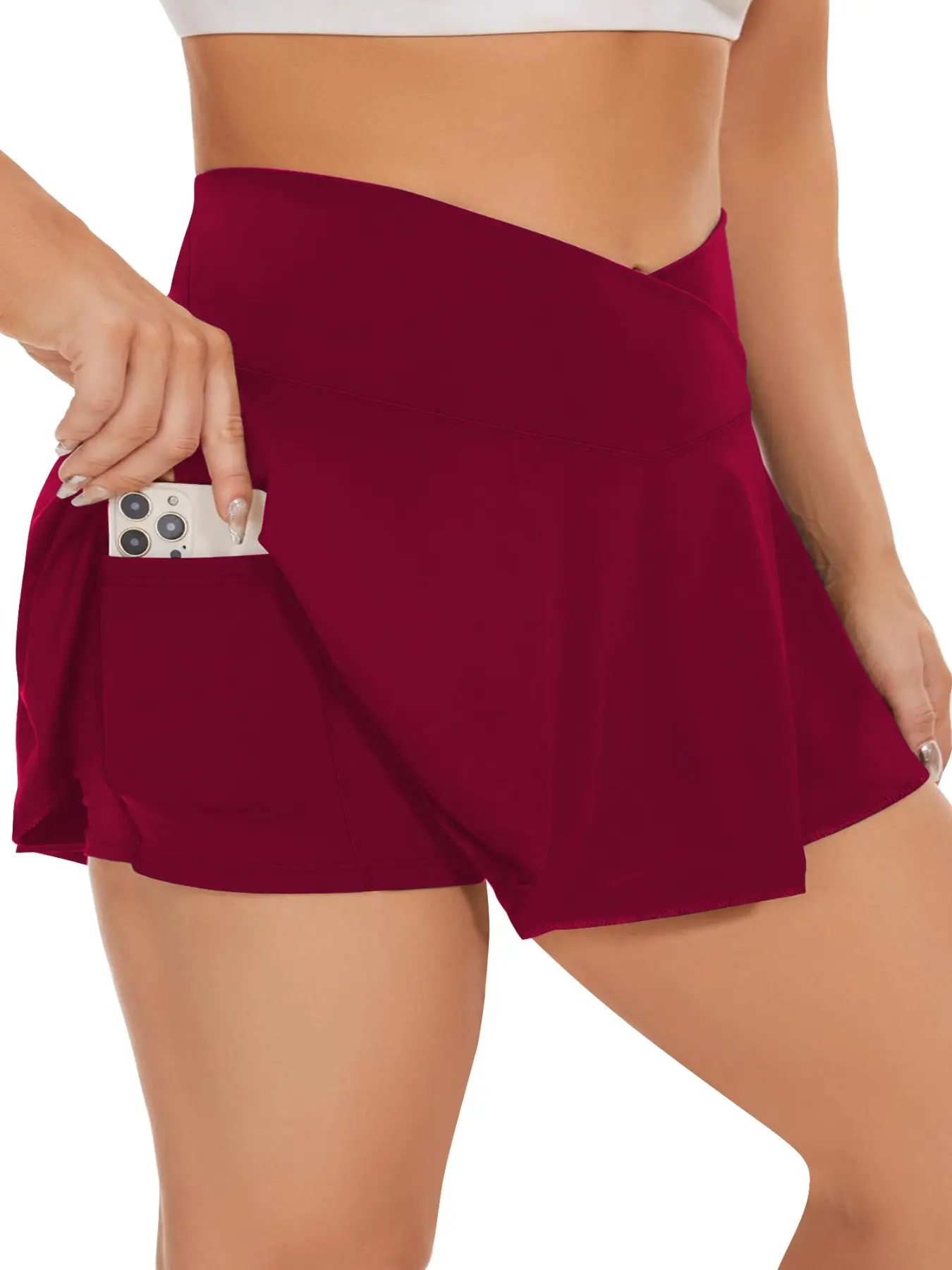 Plus Size Women's V-Back Tennis Skirt Pants, Tennis Skorts, Yoga Skirts, High Waist A-Line Gym Shorts, Anti-Slip Lining, Side Pockets, Ideal for Tennis, Golf, Yoga, Running, Daily Wear
