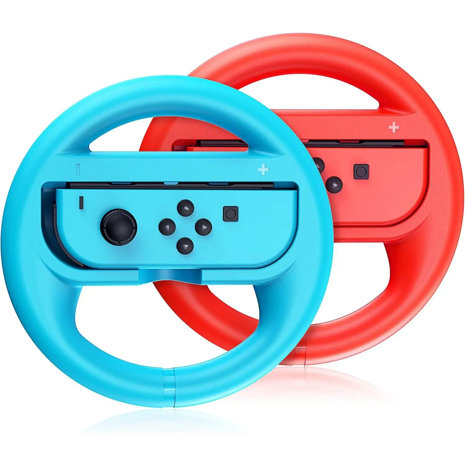 ABS Synthetic Ergonomic Game Console Steering Wheel Grip Handles (2-Pack, Blue & Red) for JoyCon Controllers, Standard ABS Plastic Accessories with Trigger, 18-Month Manufacturer Warranty for Kart 8 Deluxe Family Use