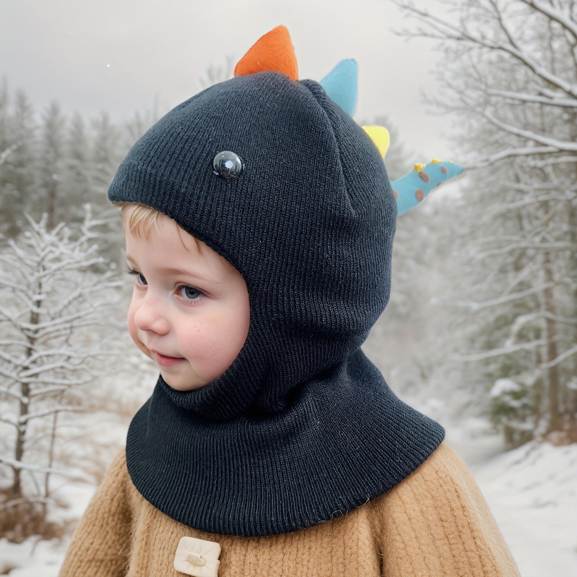 1pc ' Dinosaur Knit Beanie Hat with Scarf - Stretchy Lightweight Warm Winter Cap, 6-Month-5-Year-Old, Multicolor Cartoon Dinosaur Design for Outdoor Hiking & Holiday Celebrations (Christmas, Halloween, New Year), Dinosaur Clothes, Holiday Wear