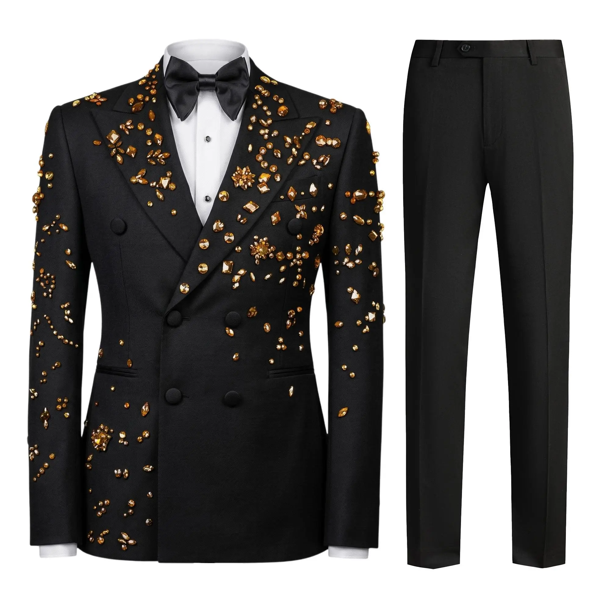 Men's Premium Slim-Fit Double-Breasted Printed 2pcs Suit Set - Smooth Long-Sleeve Blazer, Fashion Formal Wear for High-End Evening Celebrations, Graduation, Menswear, Matching, Personalized, Classic