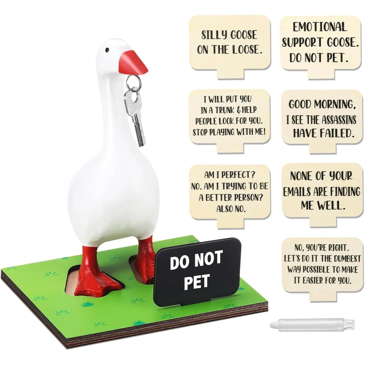 10 Pcs Magnetic Goose Key Holder Wooden Base with Interchangeable Signs Writable Signs Chalk Accessories for Magnetic Key Holder Cute Resin Statue Decor(Goose Not Included) (Lovely)