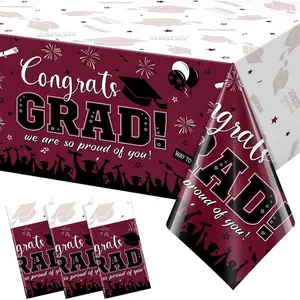 3 Pack Class of 2026 Maroon Graduation Tablecloth 54 x 108 Inch, Plastic Rectangle Congrats Grad Table Cover, Graduation Party Decorations Supplies for High School College Party