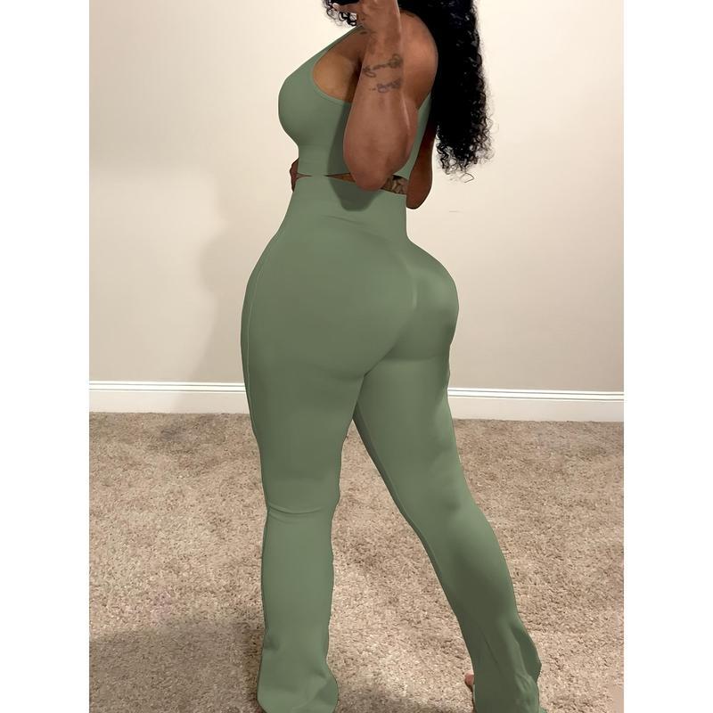 Casual Workout Two Piece Outfits for Women Short Tank Top Crop High Waist Yoga Flare Pants Tracksuit Sets puffer jumpsuit Women's Crochet Halter Neck Skirt Denim Tear5 Hoodie