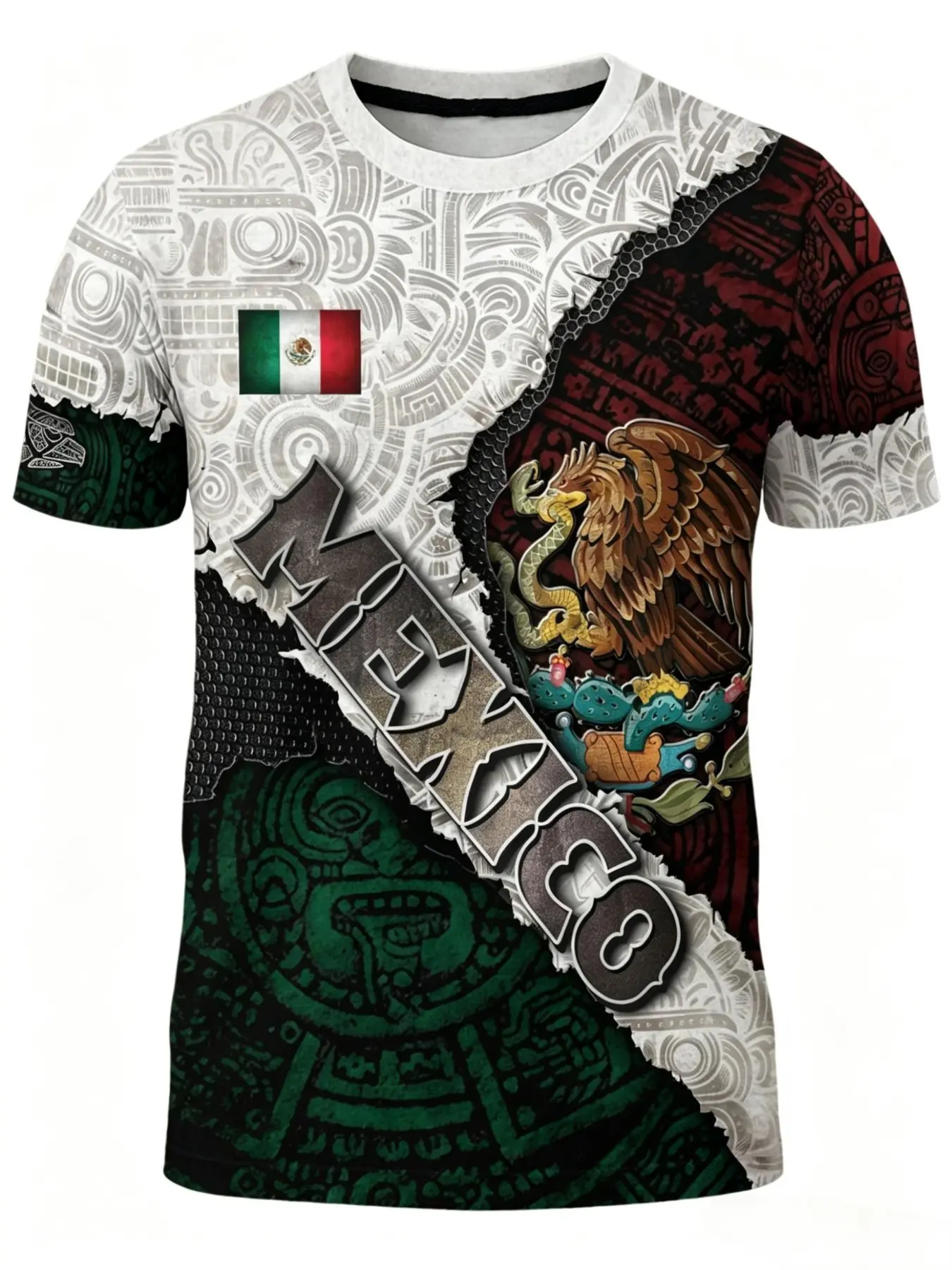 Men's Sporty Round Neck Short Sleeve T-Shirt, Mexican Virgin Mary Print, Aztec Elements, Breathable, All Seasons, Sports Tops, Casual Sportswear