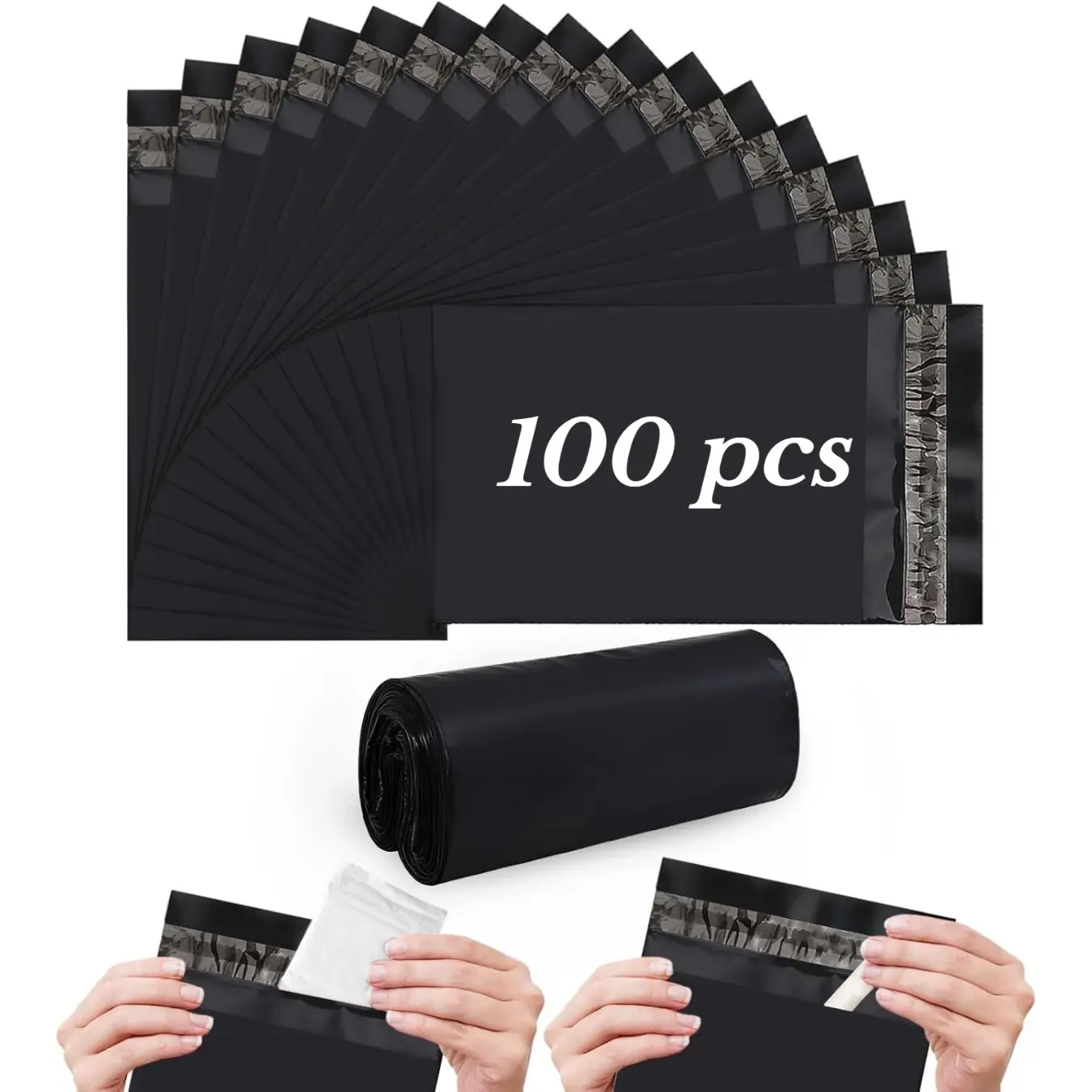 Poly Mailers Black 100 Pack Shipping Bags,10x13 Inch,Packaging Envelopes for Small Business, Boutique, Clothing