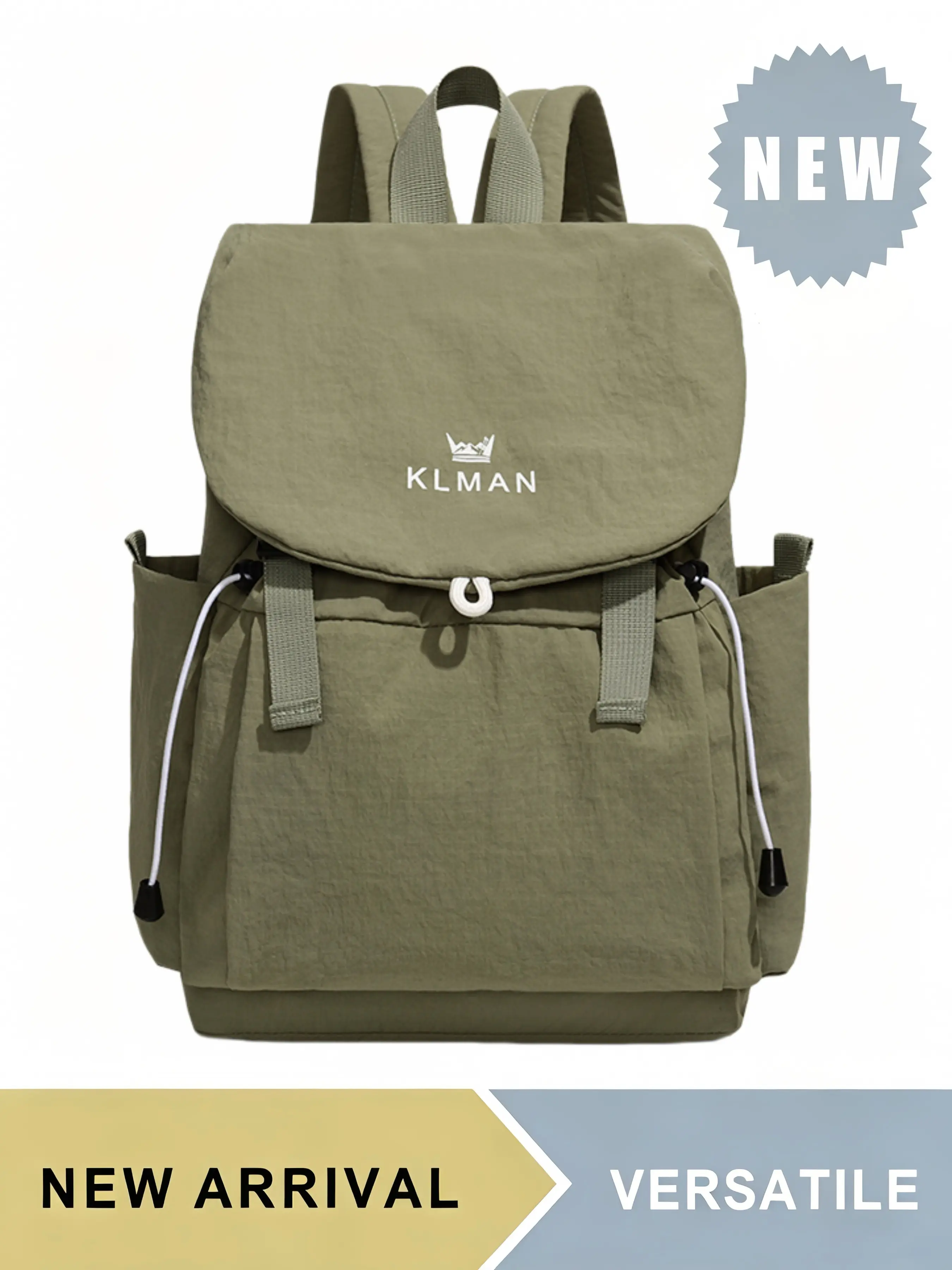 Stylish Lightweight Casual Drawstring Flap Backpack for Men Women Teen Students, Large Capacity Daily Daypack with Side Water Bottle Pockets & Laptop Sleeve, Multiple Colors Available, Ideal for School Work Travel Hiking Picnic Outdoor Activities
