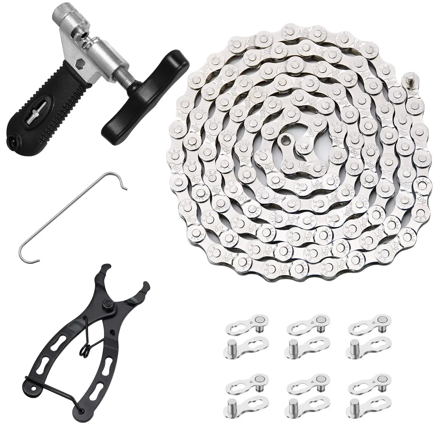 Bike Chain Kit, 6/7/8 Speed Multi-Function Bike Mechanic Repair Kit, Chain Breaker and Bike Link Plier with Hook and 3 Pairs Bicycle Buckle, Reusable| for Road Mountain Racing Cycling Bike