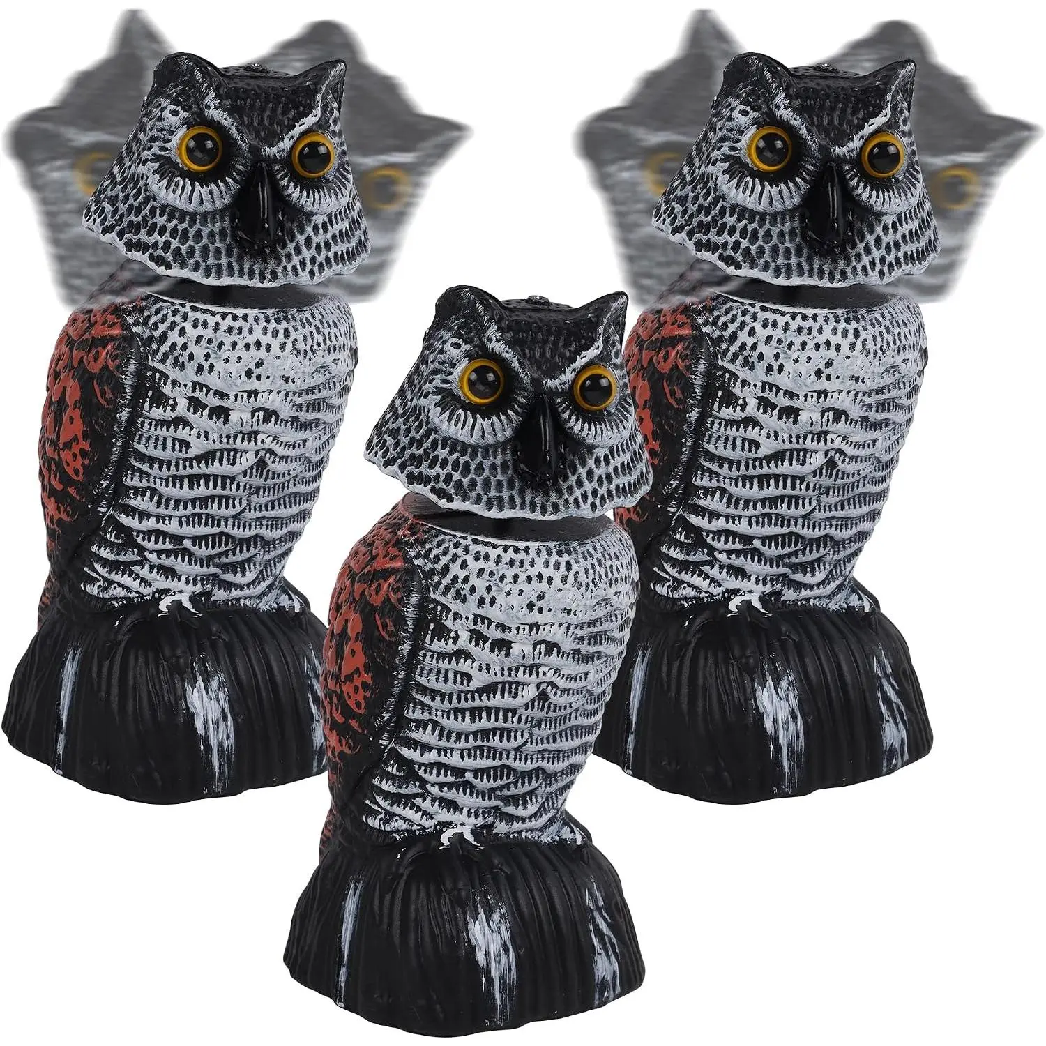 3 Pack Bird Scarecrow Mini  Owl Decoy Sculpture, 8.26 inch Wagging  Plastic Small Owl Bird Deterrents, Nature Enemy Horned Pest Repellent for Outdoor Garden Yard
