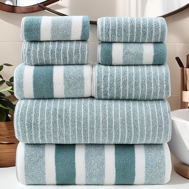 8-piece wide and narrow striped towel set, including 2 hand towels, 2 bath towels, and 4 face towels. This towel set is perfect for outdoor activities, camping, hiking, business use, as well as for spas, foot baths, saunas, and hotels